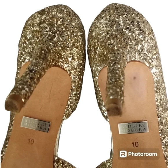 Badgley Mischka Daisy II Heels Gold Glitter Sz 10 - Picture 10 of 15